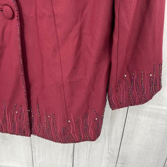 Fifth Sunday (18) VINTAGE 90's Bib Blazer Burgundy Red Beaded Jacket 1990's - Picture 5 of 7